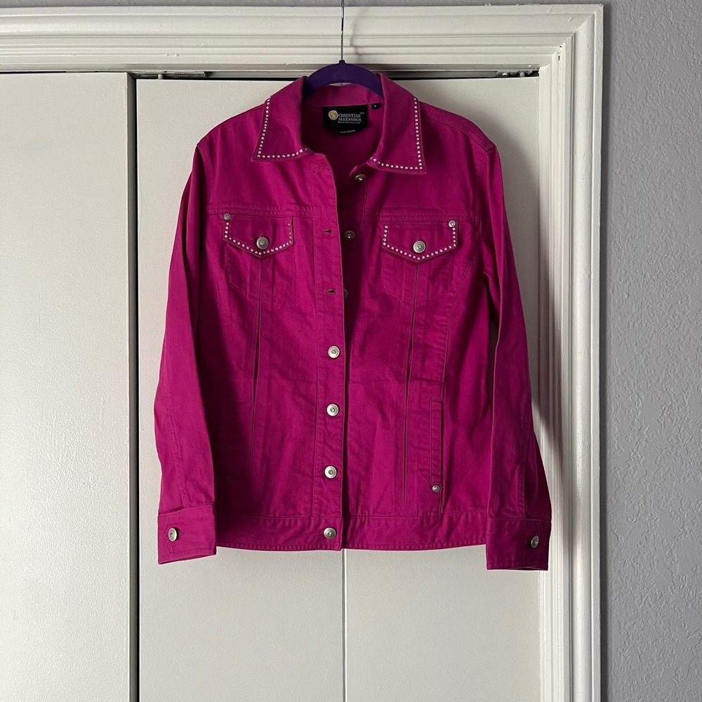 Christine Alexander Studded Denim Jacket Fuchsia Pink‎ Size S